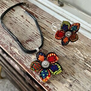 Colorful Flower Necklace and Bracelet Set